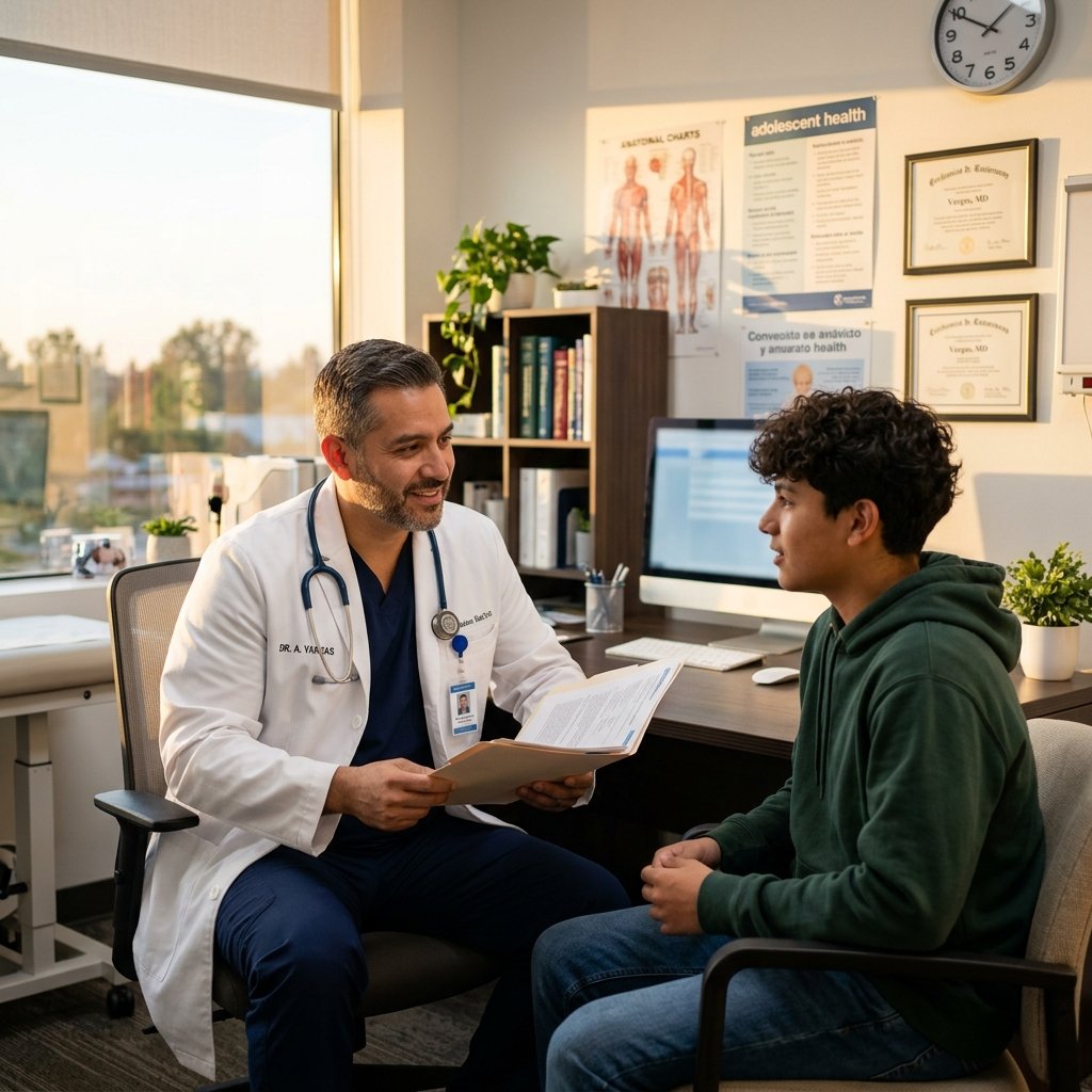 Doctor conversando con adolescente